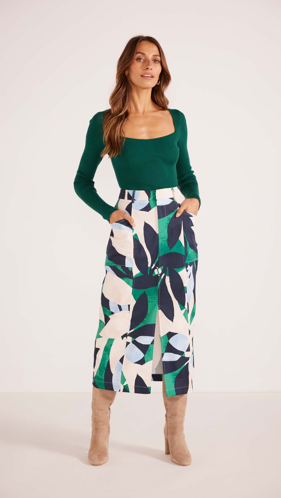 Faven Drill Midi Skirt-MINKPINK