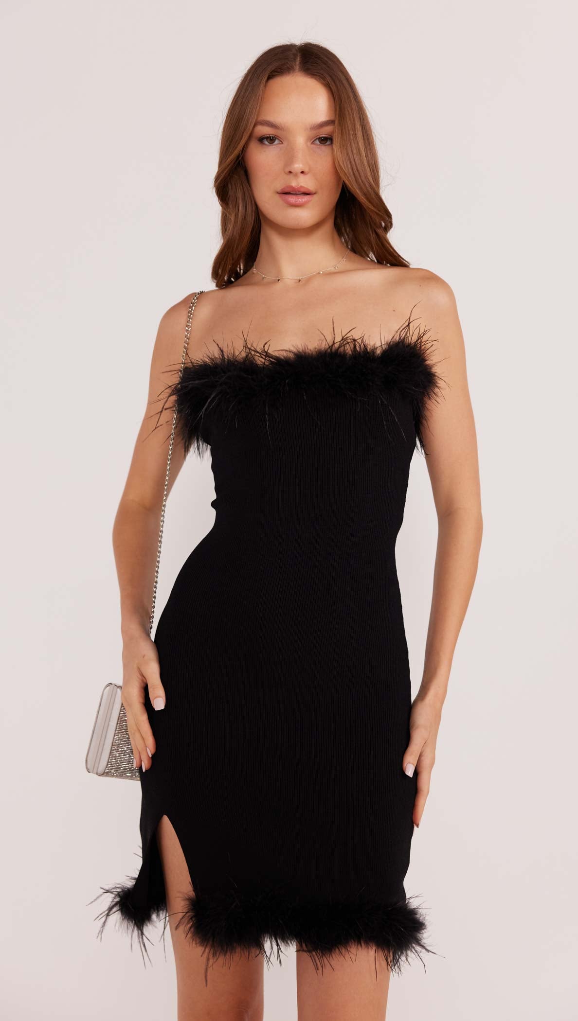 Aster Feather Trim Mini Dress