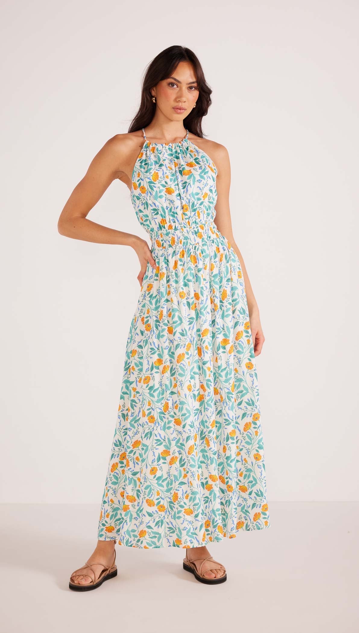 Elsa Floral Front Slit Maxi Dress - PINK MULTI / XS