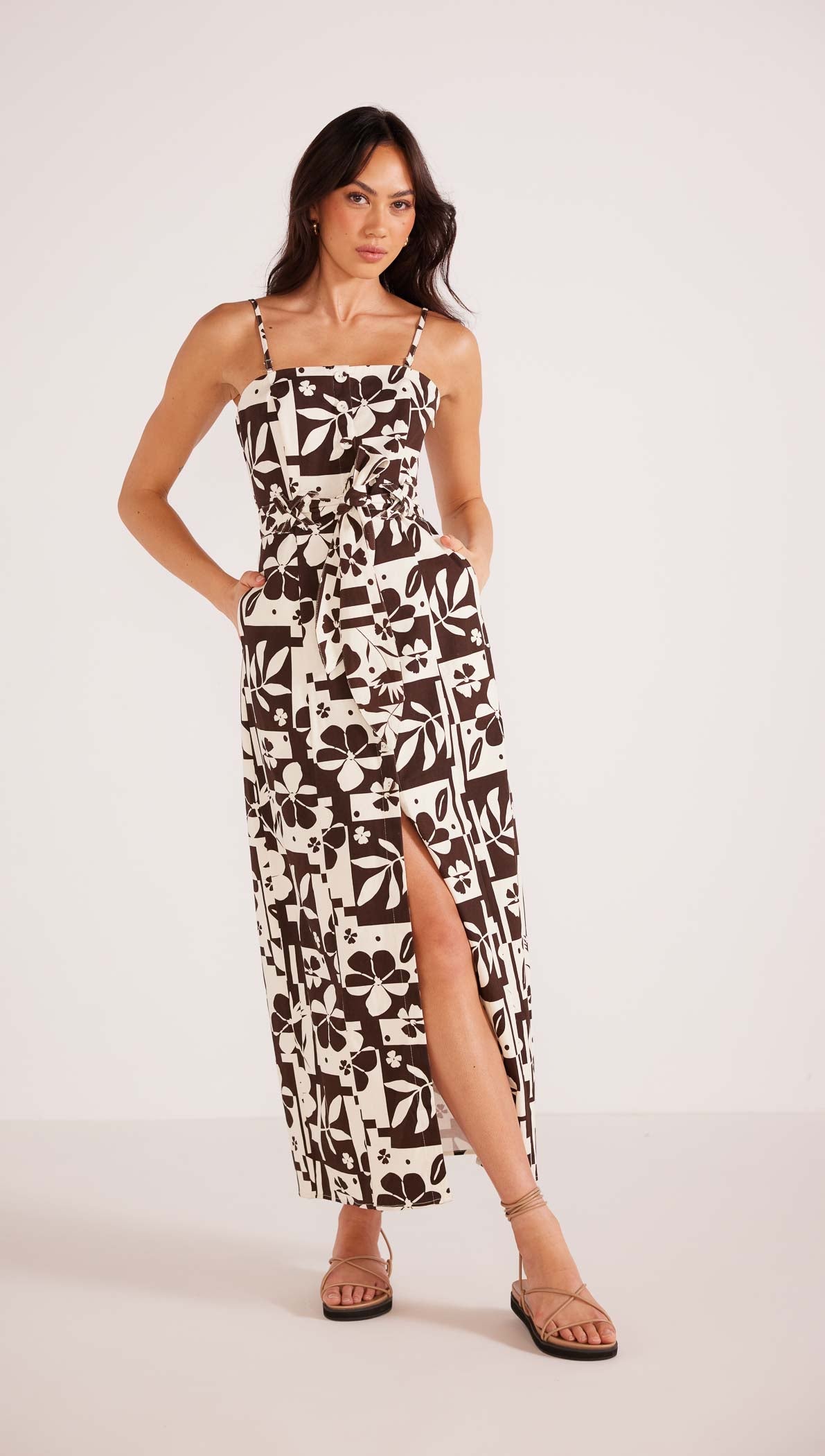 Printed Muslin Cotton Tiered Maxi Dress in Pink : TKL26