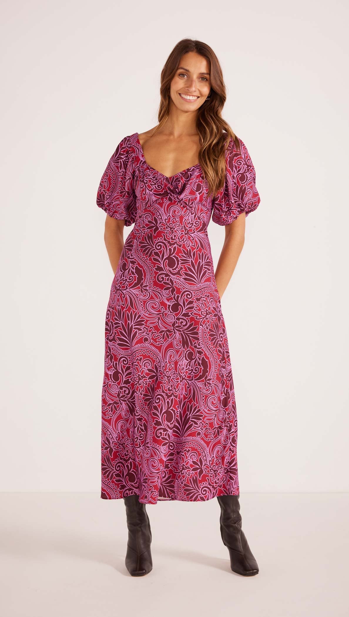 Chiara Puff Sleeve Midi Dress-MINKPINK