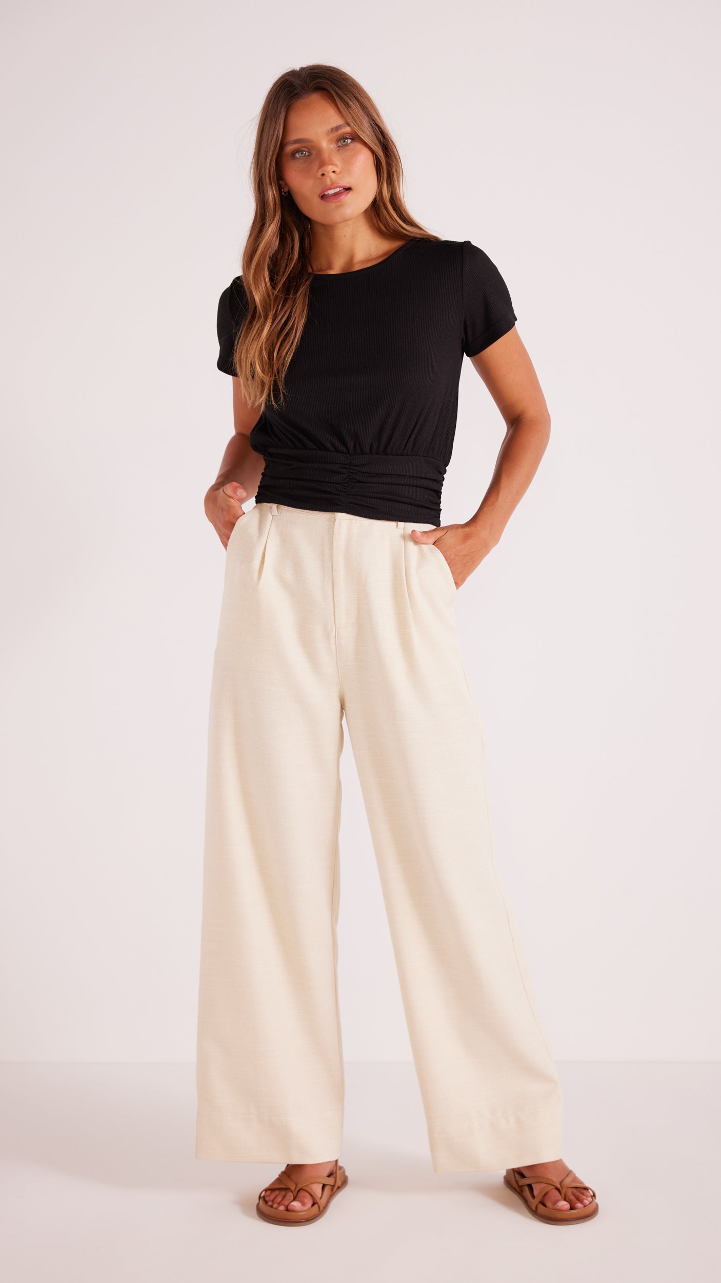 ASOS LUXE co-ord 3D lace trousers with belt in mink-Pink, £47.60