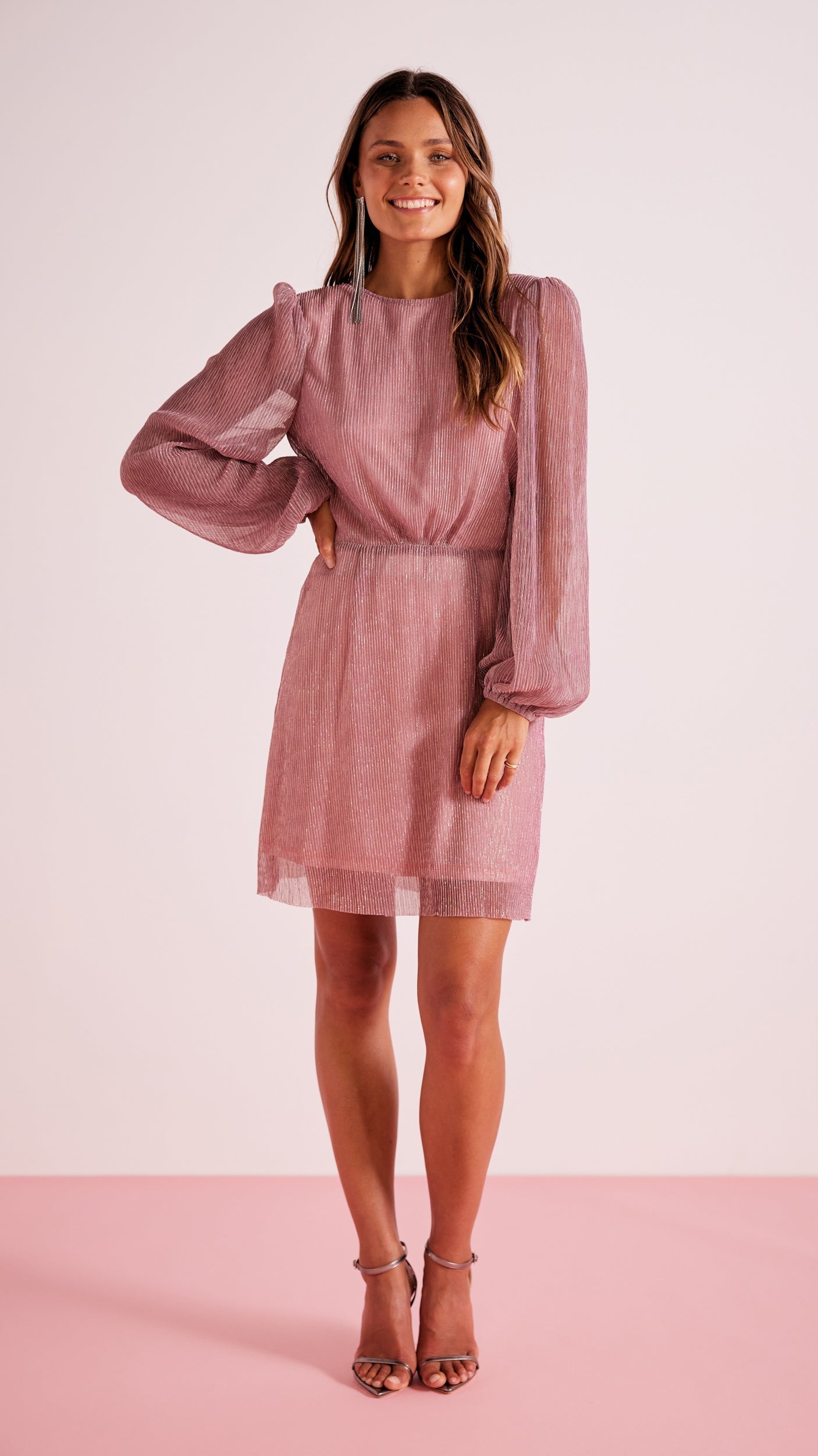 Pink plisse clearance dress