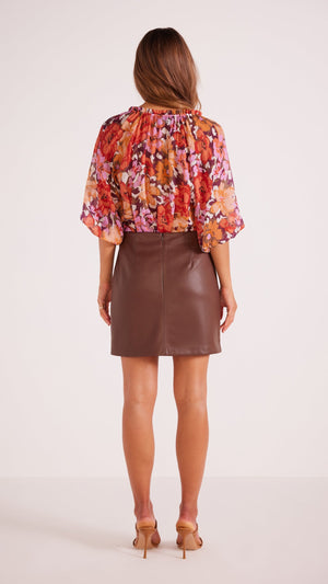 Lani - Skirt Faux Mini Leather MINKPINK Chocolate Official